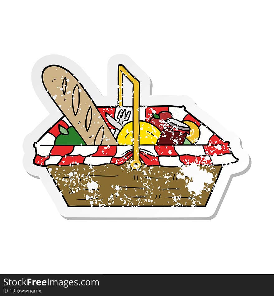 distressed sticker of a cartoon picnic basket