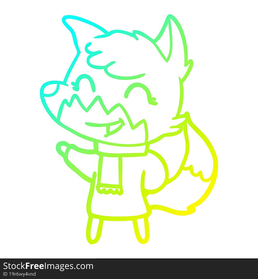 cold gradient line drawing happy cartoon fox