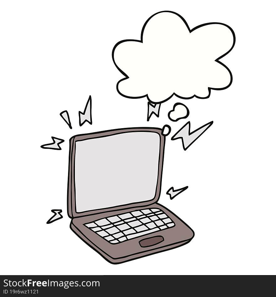 cartoon laptop computer with thought bubble. cartoon laptop computer with thought bubble