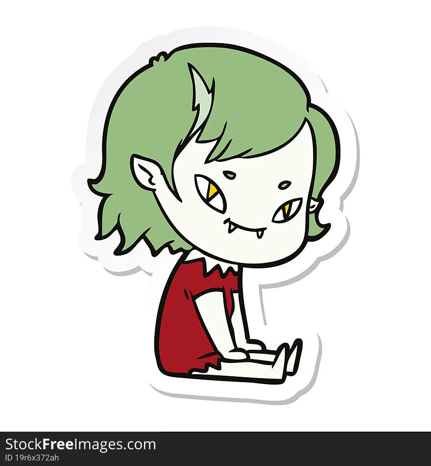 sticker of a cartoon friendly vampire girl sat down