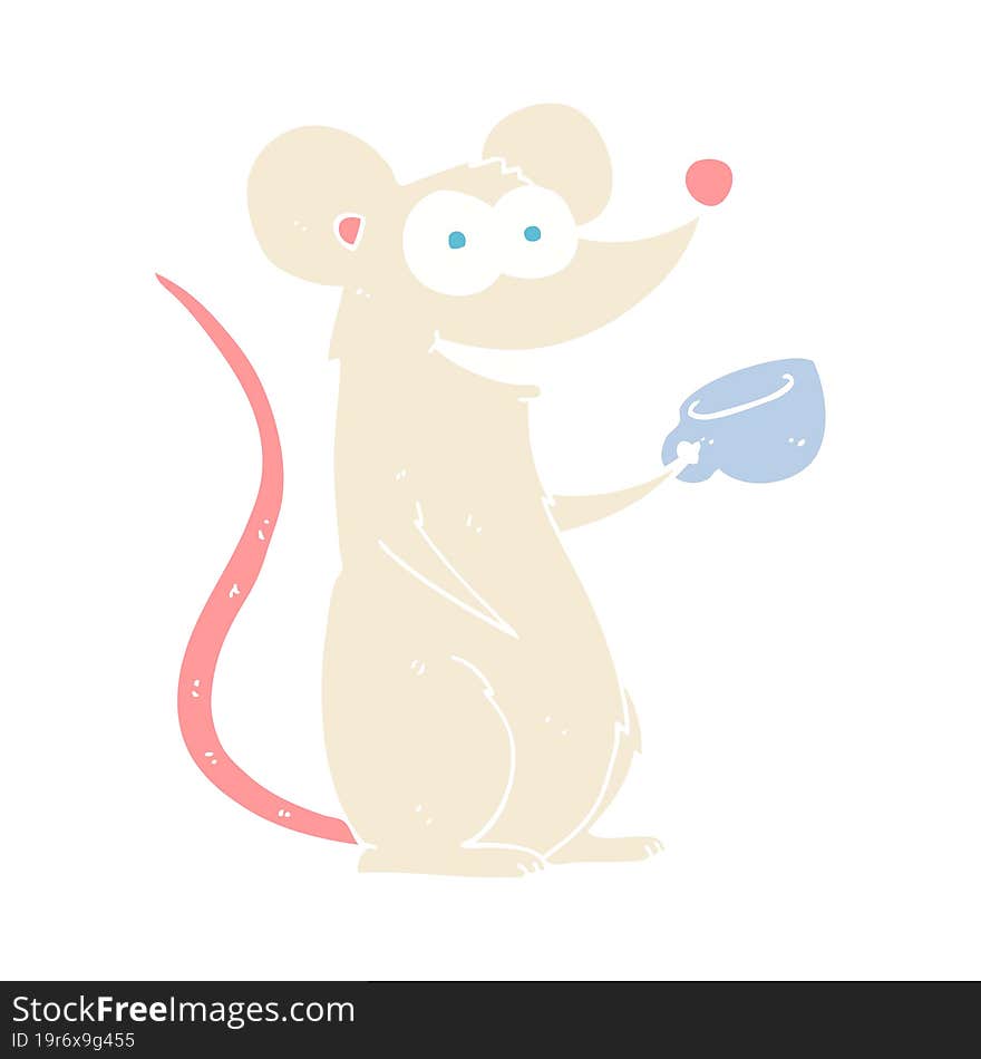 flat color illustration of a cartoon mouse with cup of tea