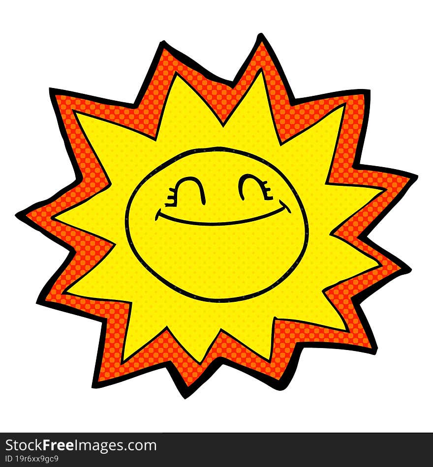 happy freehand drawn comic book style cartoon sun. happy freehand drawn comic book style cartoon sun