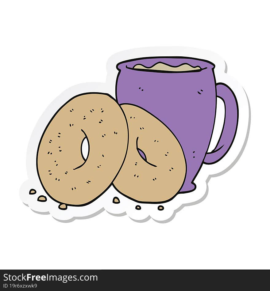 sticker of a cartoon coffee and donuts