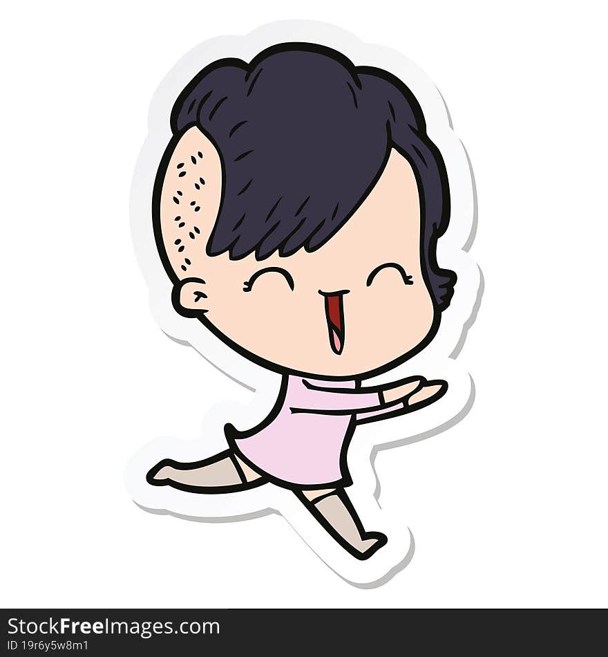 sticker of a cartoon happy hipster girl