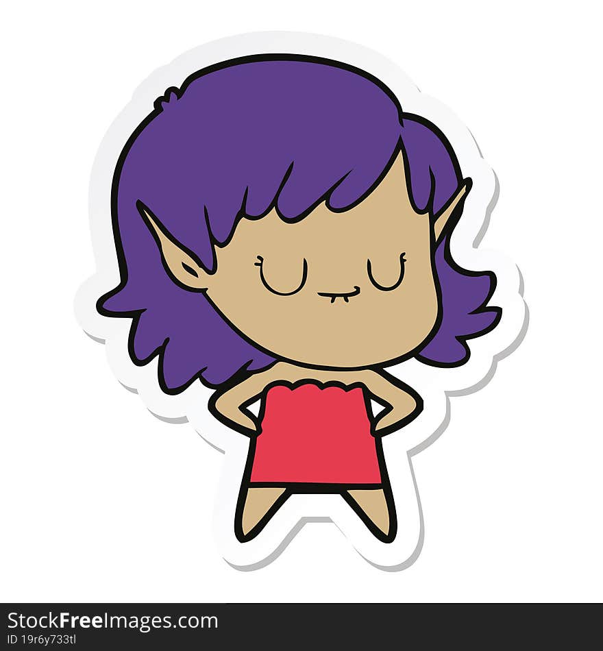 sticker of a happy cartoon elf girl