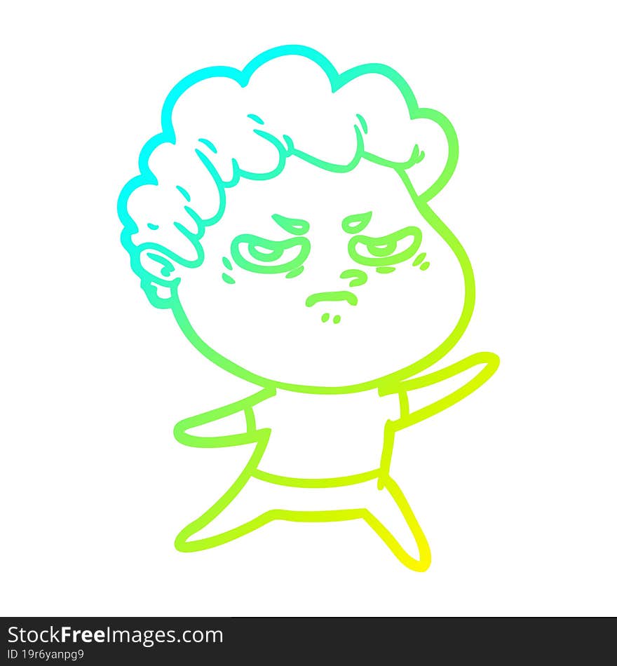 Cold Gradient Line Drawing Cartoon Angry Man