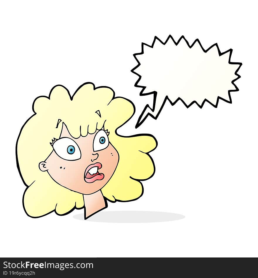 cartoon shocked female face with speech bubble