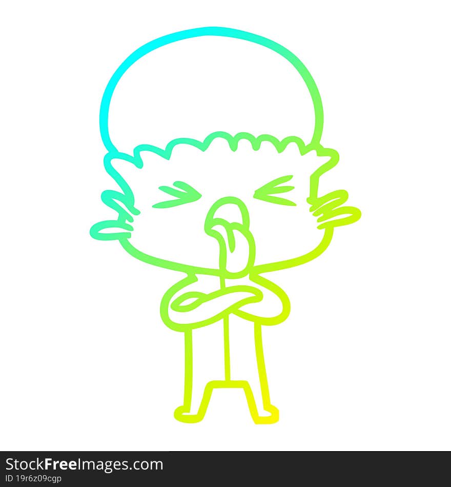 Cold Gradient Line Drawing Disgusted Cartoon Alien