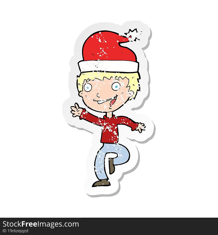 retro distressed sticker of a cartoon man ready for christmas