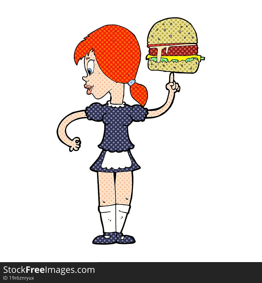 cartoon waitress serving a burger