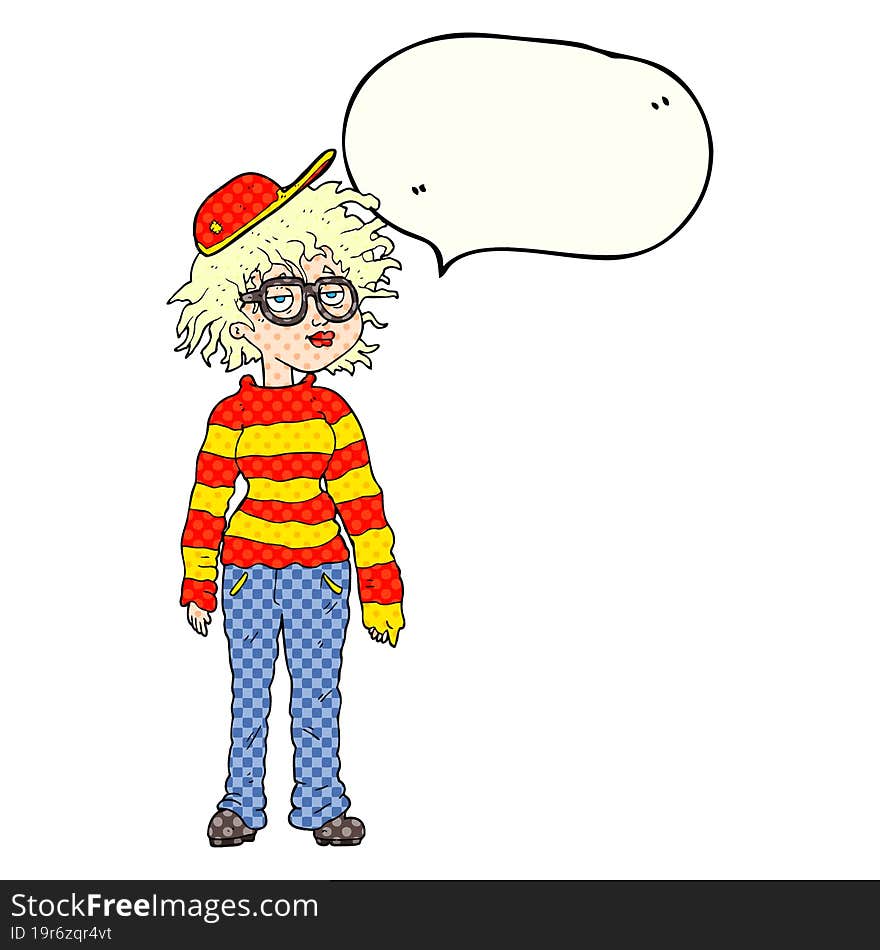 Comic Book Speech Bubble Cartoon Geeky Girl