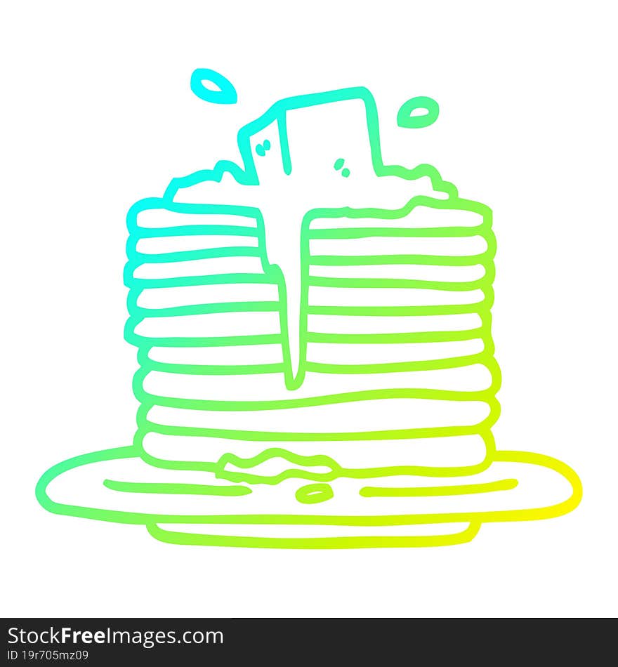 cold gradient line drawing cartoon butter melting on pancakes