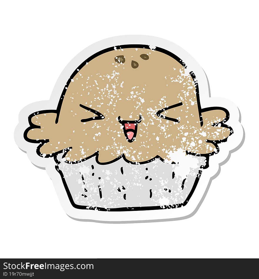 distressed sticker of a cute cartoon pie