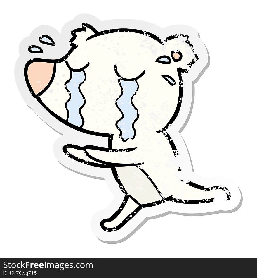 Distressed Sticker Of A Cartoon Crying Polar Bear