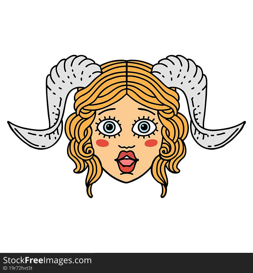 Retro Tattoo Style tiefling character face. Retro Tattoo Style tiefling character face