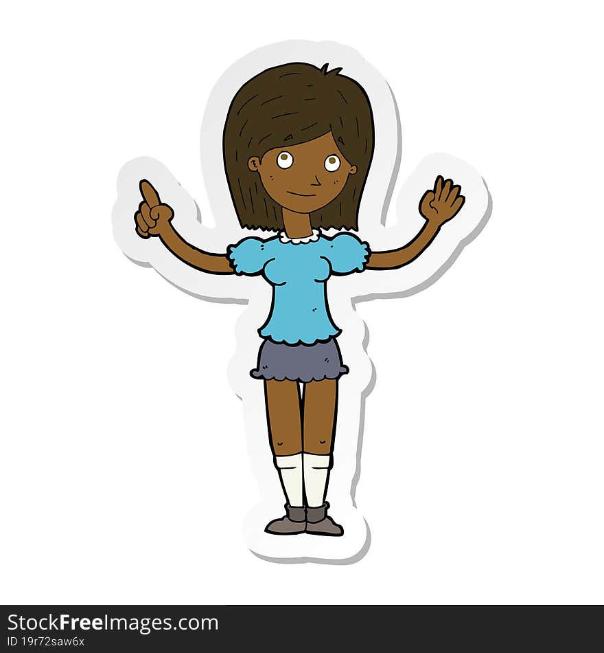 sticker of a cartoon woman explaining idea