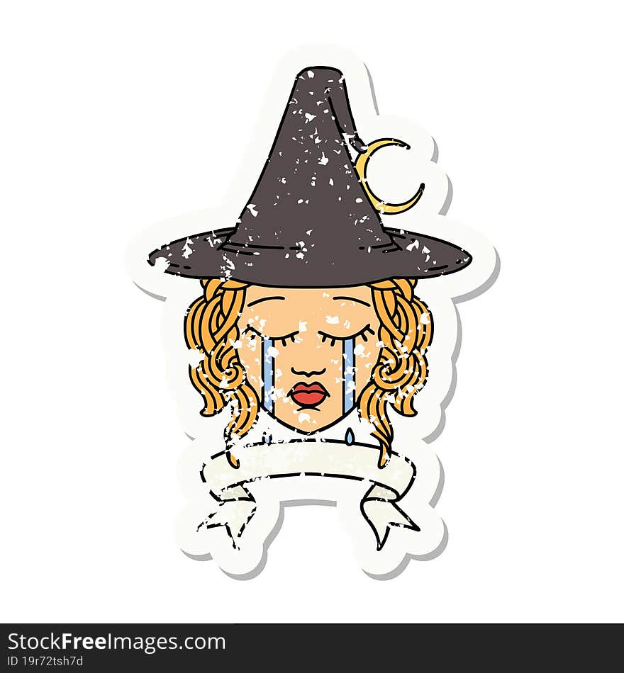 Retro Tattoo Style crying human witch with banner. Retro Tattoo Style crying human witch with banner