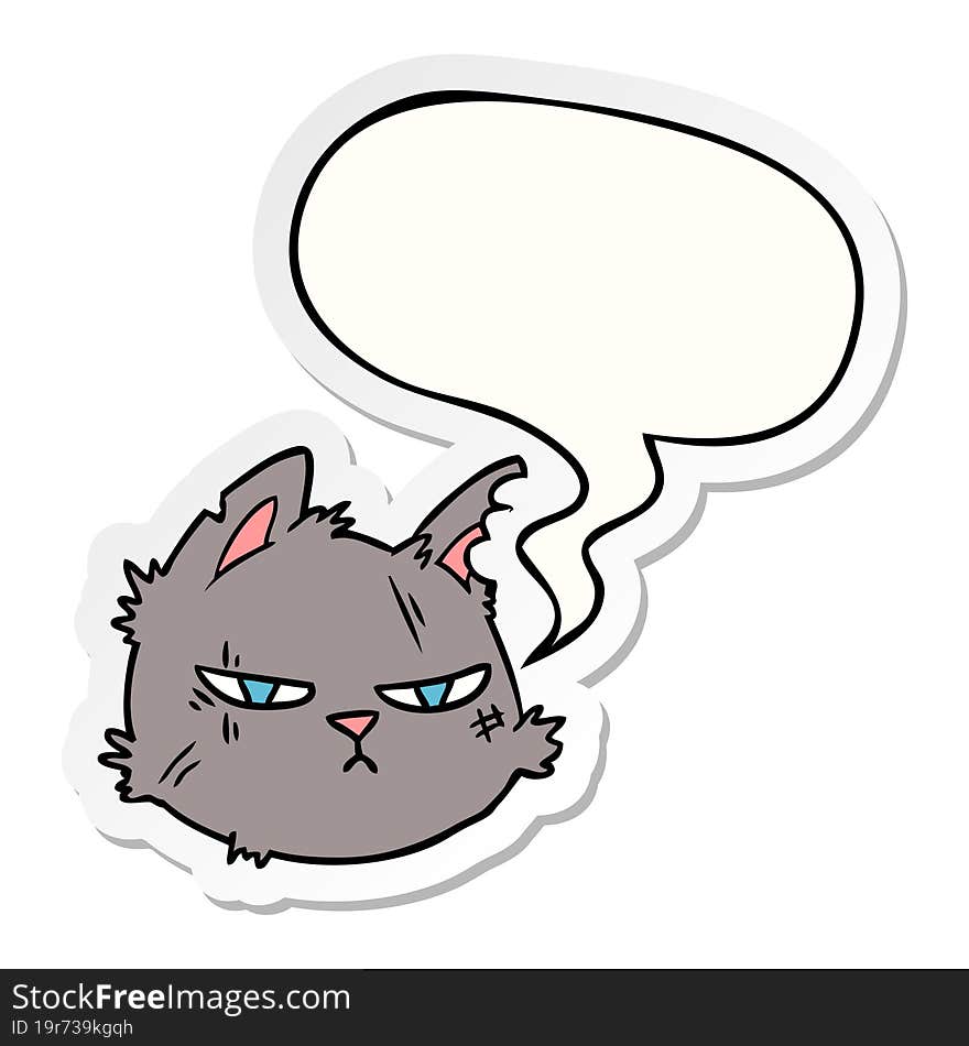 cartoon tough cat face and speech bubble sticker