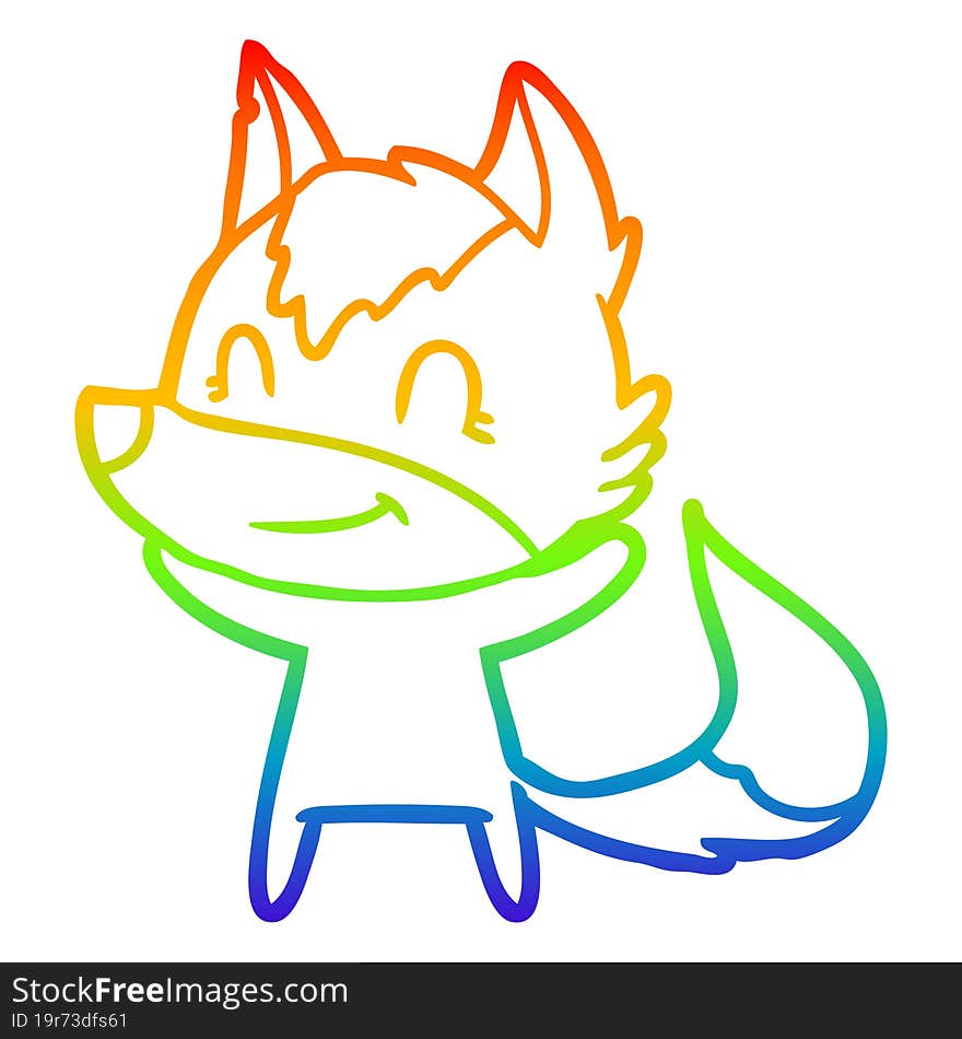 Rainbow Gradient Line Drawing Friendly Cartoon Wolf