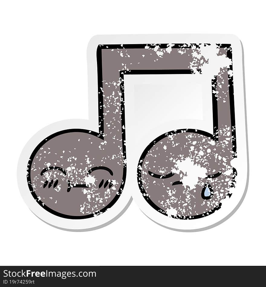 distressed sticker of a cute cartoon musical note