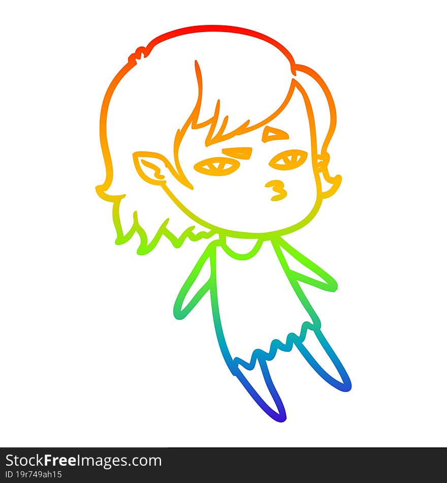 rainbow gradient line drawing of a cartoon vampire girl