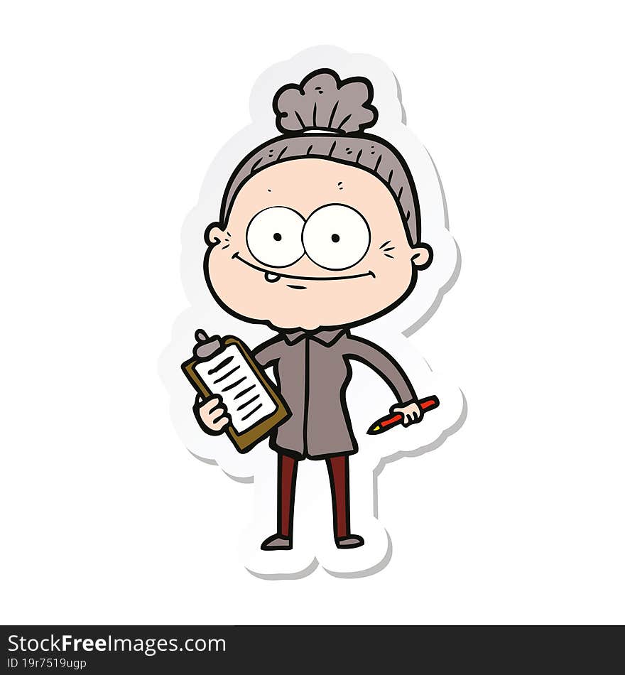 sticker of a cartoon happy old woman