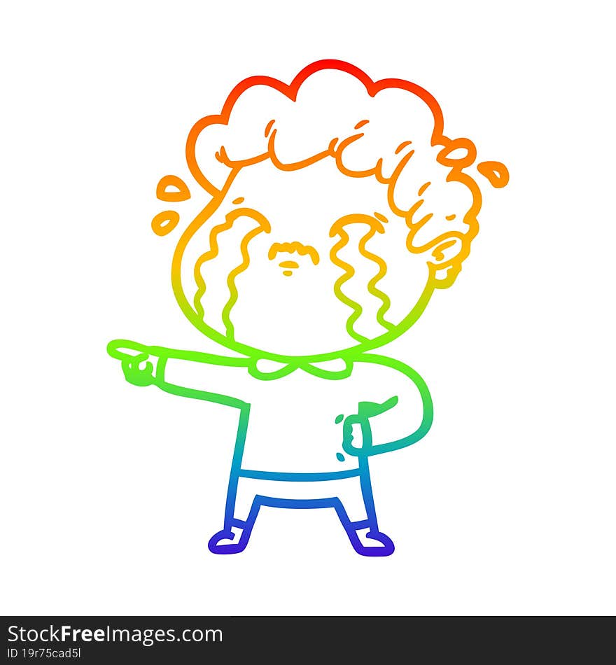 rainbow gradient line drawing cartoon man crying