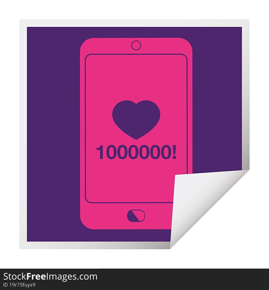 mobile phone showing 1000000 likes square peeling sticker