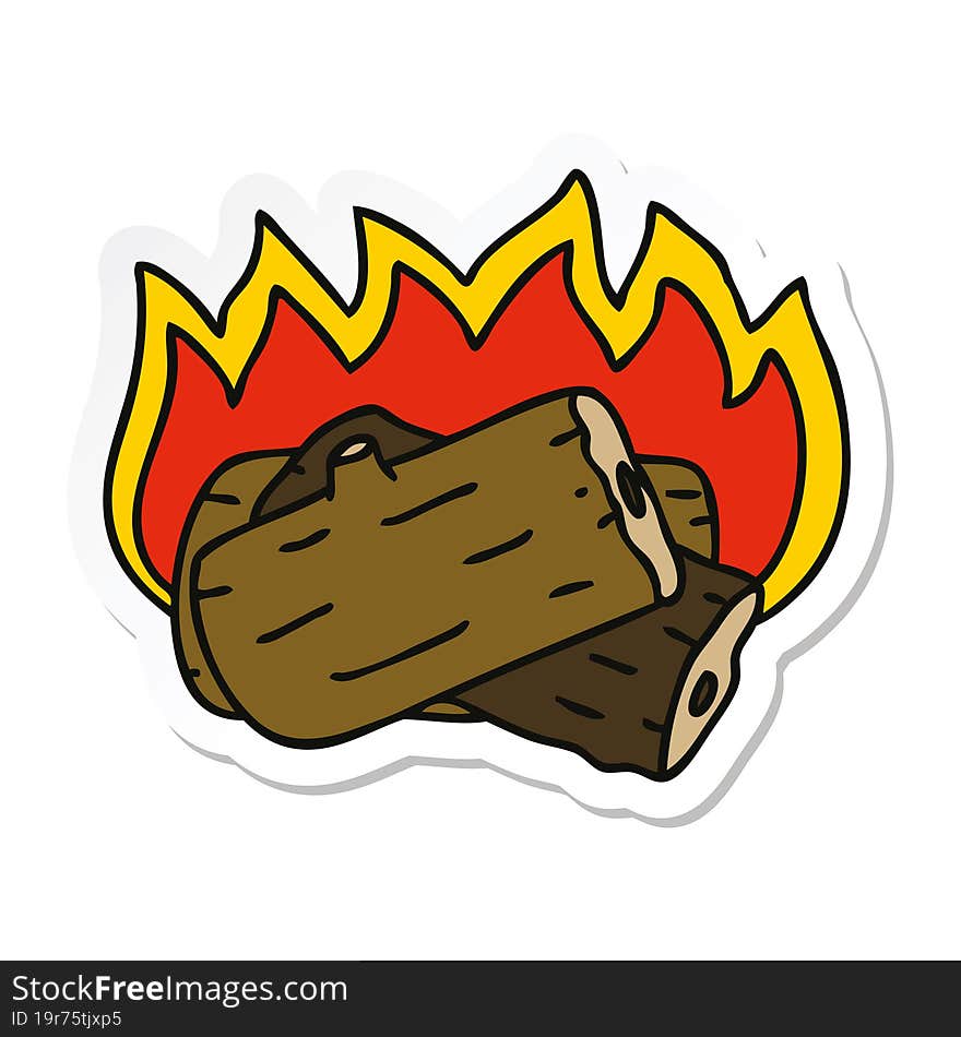 sticker of a quirky hand drawn cartoon burning log