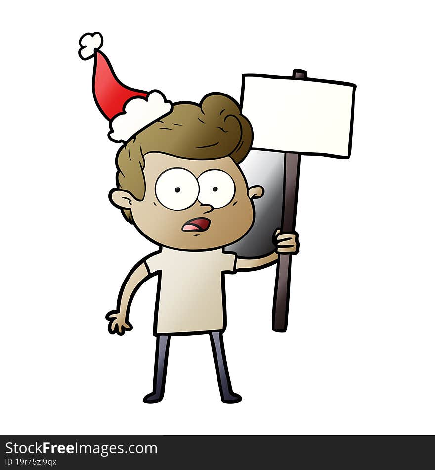 Gradient Cartoon Of A Staring Man Wearing Santa Hat