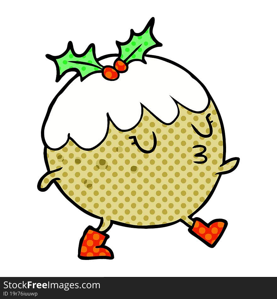 cartoon christmas pudding walking. cartoon christmas pudding walking