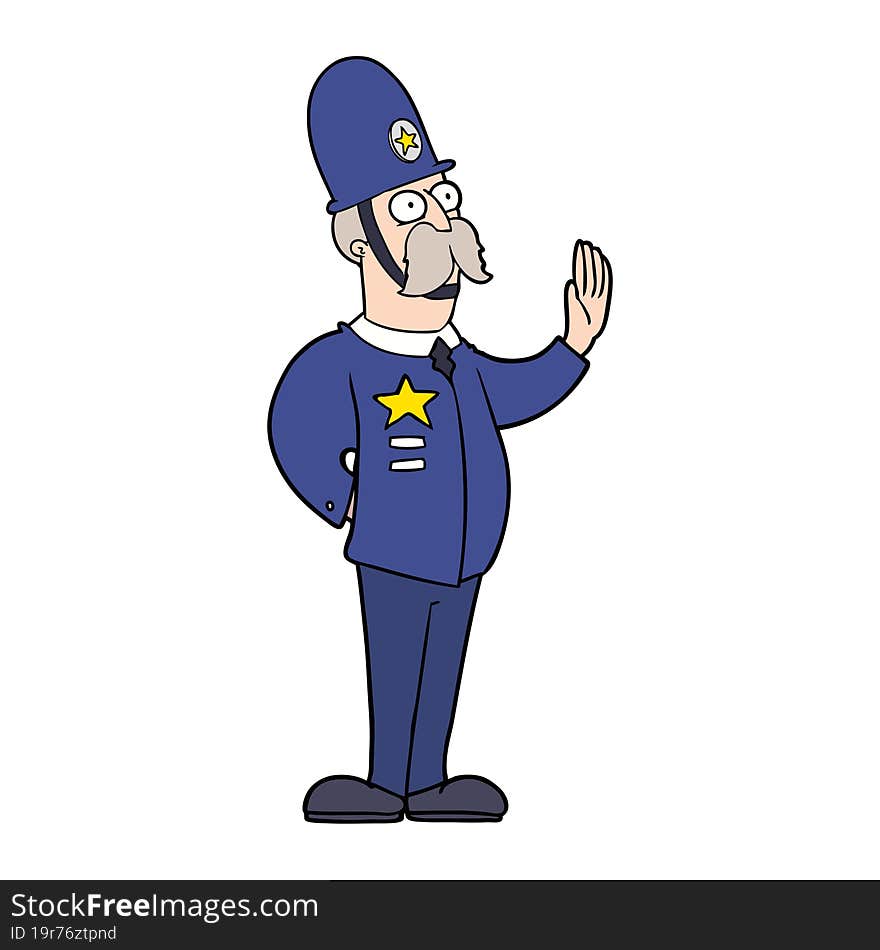 cartoon policeman making stop gesture. cartoon policeman making stop gesture