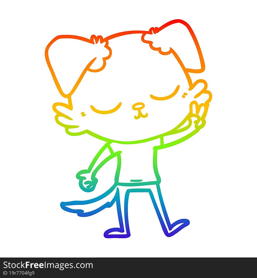 rainbow gradient line drawing of a cute cartoon dog