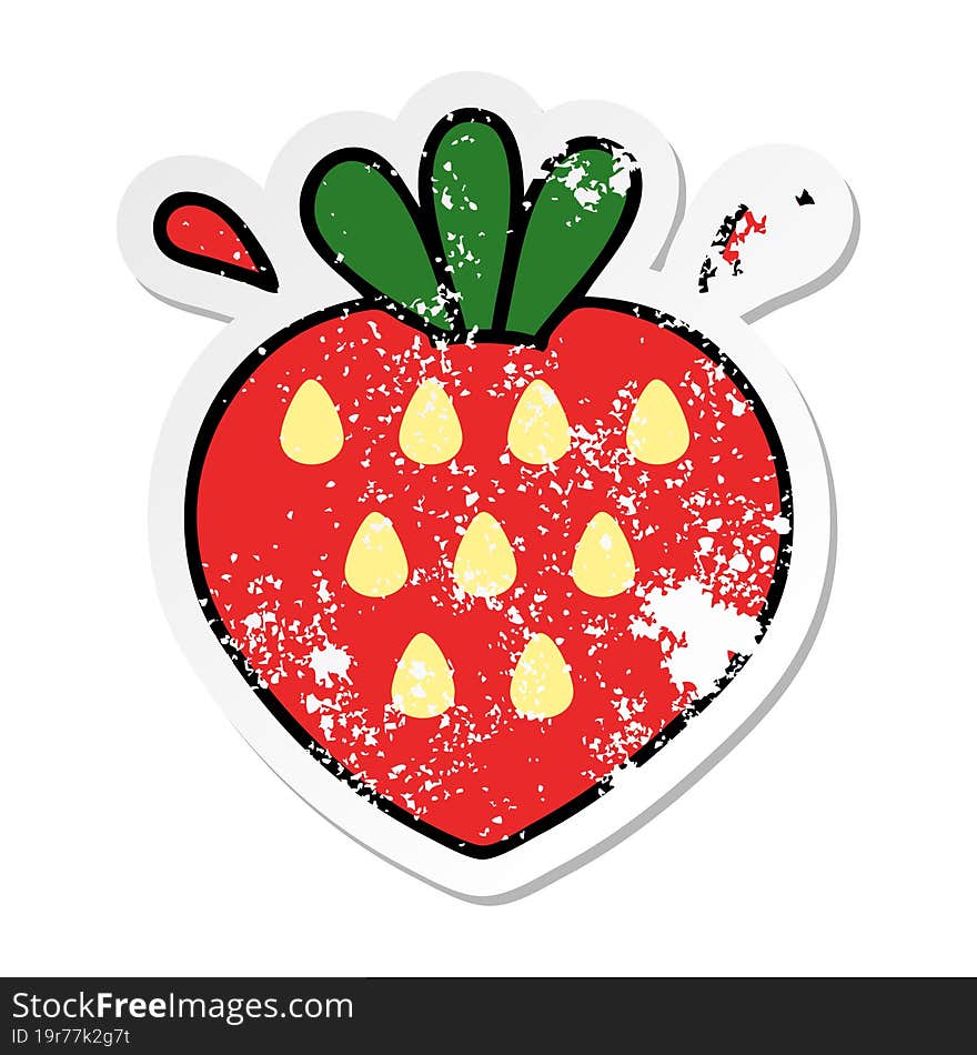 distressed sticker of a cute cartoon strawberry