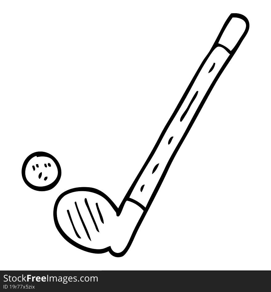 Line Drawing Cartoon Golf Club And Ball