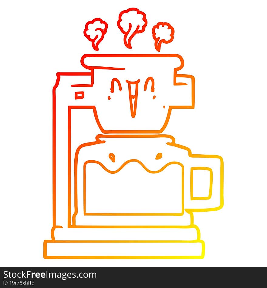 warm gradient line drawing of a steaming hot coffee pot