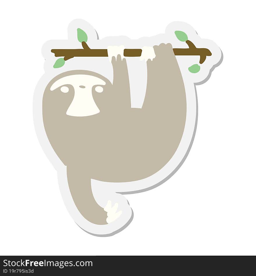 sloth hanging from branch sticker