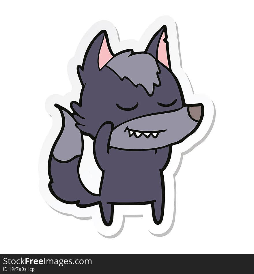 Sticker Of A Friendly Cartoon Wolf