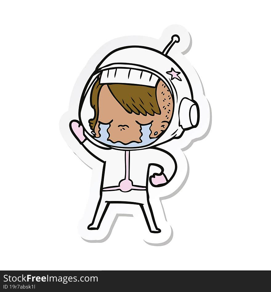 sticker of a cartoon crying astronaut girl