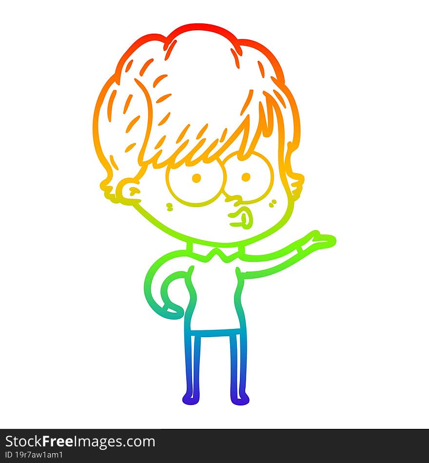 rainbow gradient line drawing of a cartoon woman