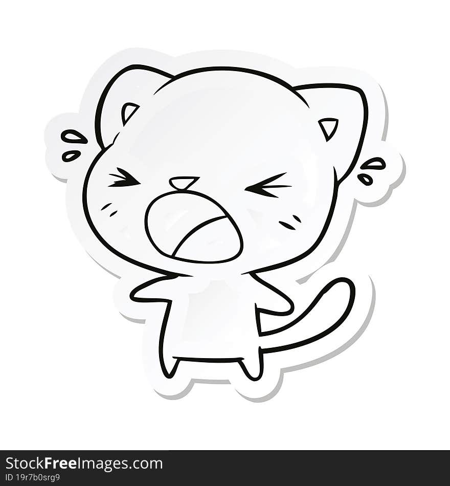 Sticker Of A Cartoon Cat Crying