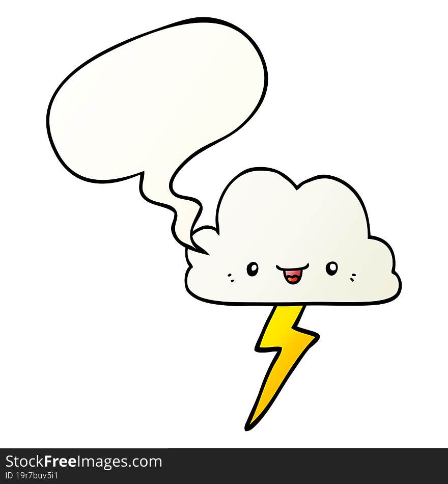 cartoon storm cloud and speech bubble in smooth gradient style