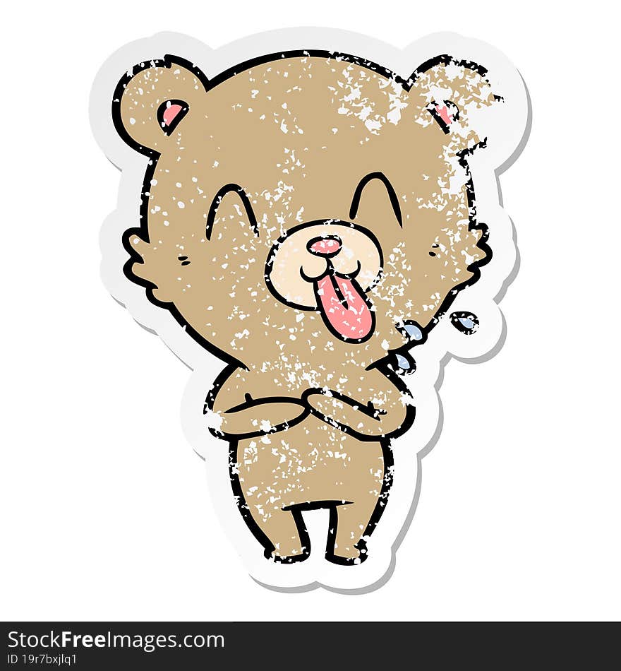 Distressed Sticker Of A Rude Cartoon Bear