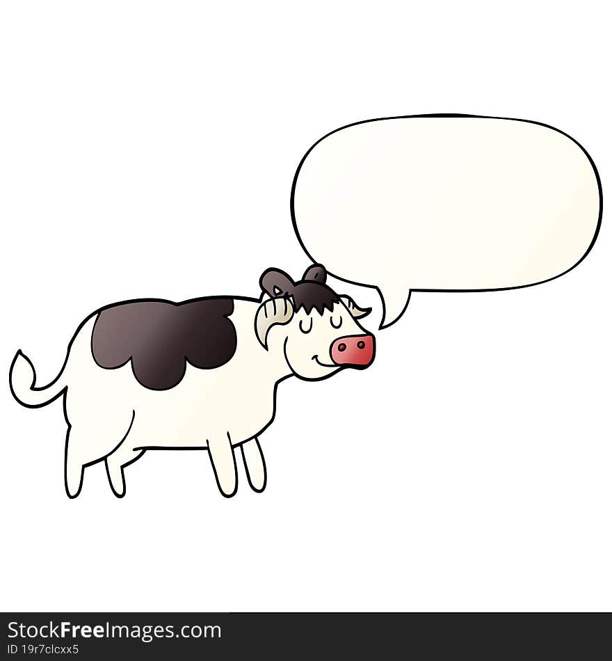 cartoon cow and speech bubble in smooth gradient style