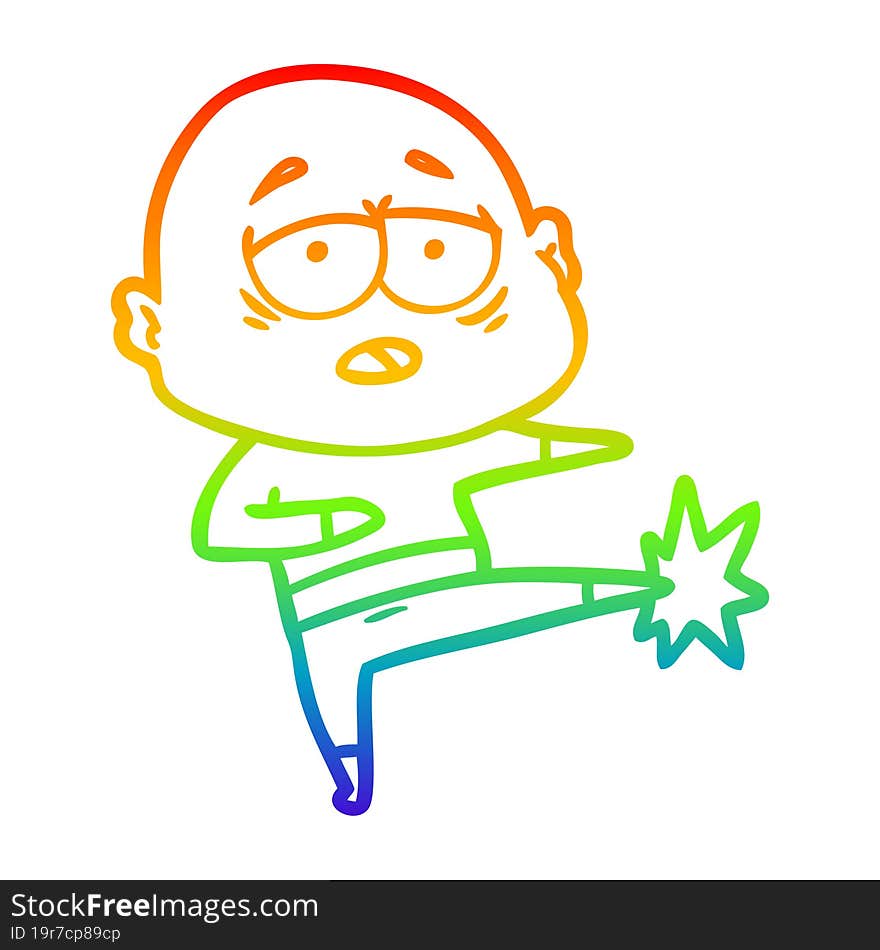 rainbow gradient line drawing cartoon tired bald man