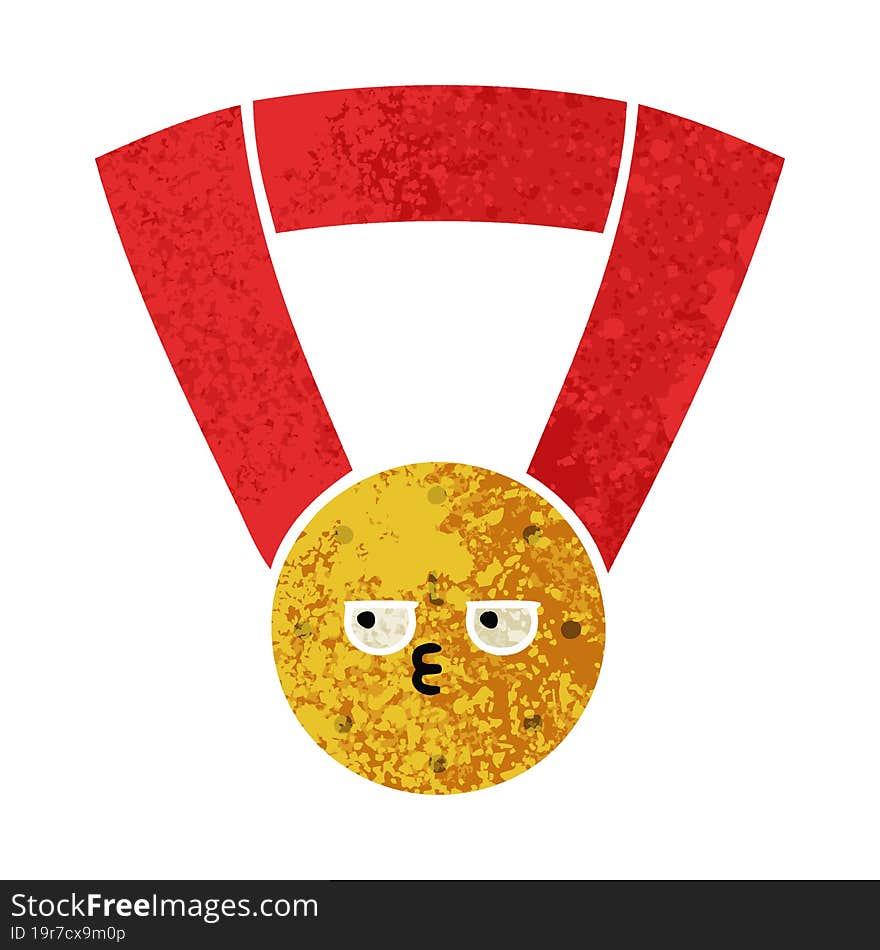 Retro Illustration Style Cartoon Gold Medal