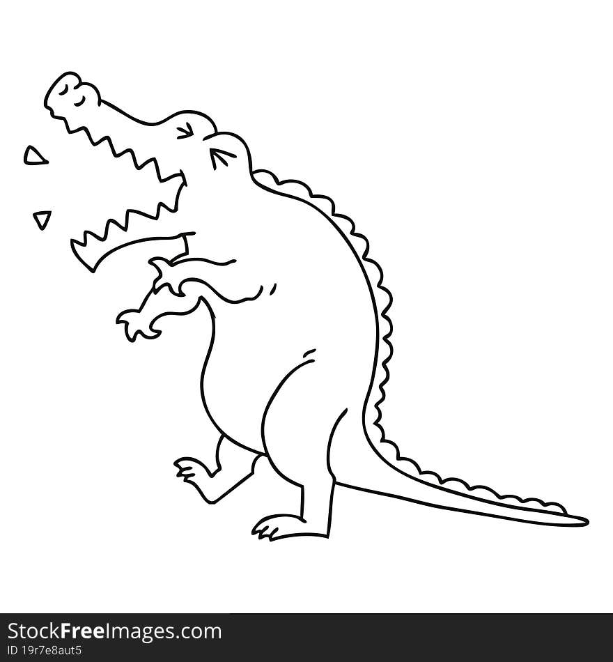 quirky line drawing cartoon crocodile