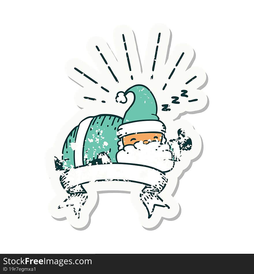 Grunge Sticker Of Tattoo Style Santa Claus Christmas Character Sleeping