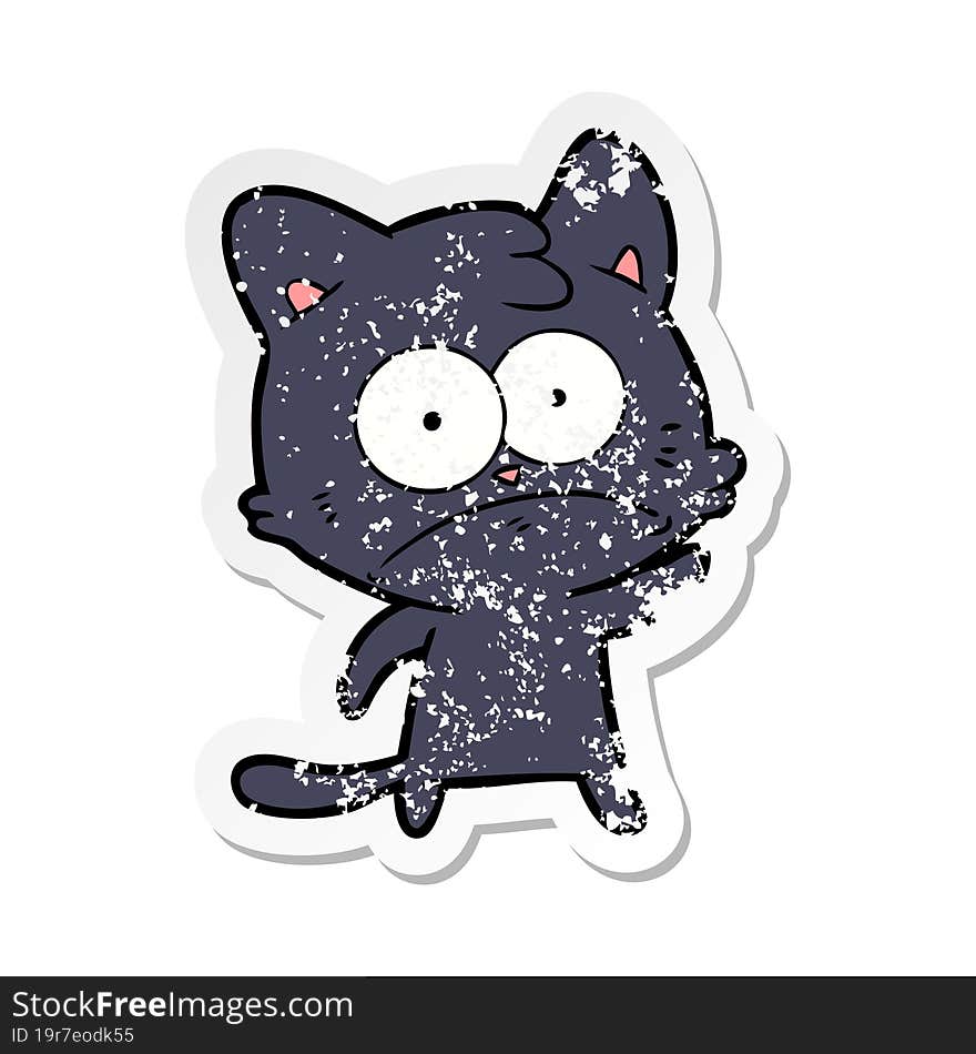 distressed sticker of a cartoon nervous cat