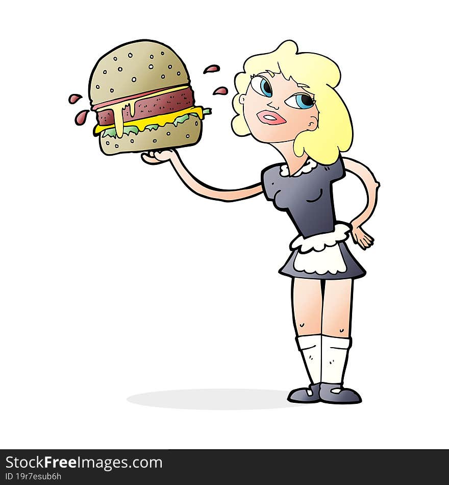 cartoon waitress serving burger